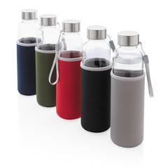 Vue Bouteille en verre avec housse en néoprène de couleur vert| Krokrodeal