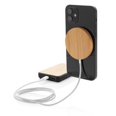 Vue Chargeur magnétique sans fil en bambou 10W de couleur marron| Krokrodeal