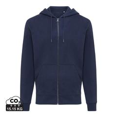 Vue Sweat à capuche avec zip en coton recyclé Iqoniq Abisko de couleur bleu| Krokrodeal