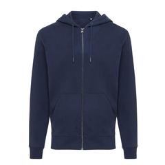 Vue Sweat à capuche avec zip en coton recyclé Iqoniq Abisko de couleur bleu| Krokrodeal