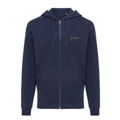 Vue Sweat à capuche avec zip en coton recyclé Iqoniq Abisko de couleur bleu| Krokrodeal