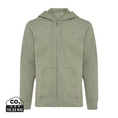 Vue Sweat à capuche avec zip en coton recyclé Iqoniq Abisko de couleur vert| Krokrodeal