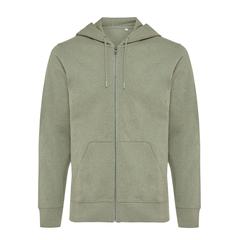 Vue Sweat à capuche avec zip en coton recyclé Iqoniq Abisko de couleur vert| Krokrodeal