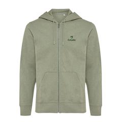 Vue Sweat à capuche avec zip en coton recyclé Iqoniq Abisko de couleur vert| Krokrodeal