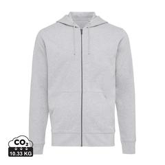 Vue Sweat à capuche avec zip en coton recyclé Iqoniq Abisko de couleur gris| Krokrodeal