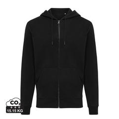 Vue Sweat à capuche avec zip en coton recyclé Iqoniq Abisko de couleur noir| Krokrodeal