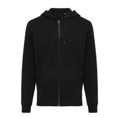 Vue Sweat à capuche avec zip en coton recyclé Iqoniq Abisko de couleur noir| Krokrodeal