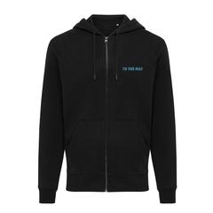Vue Sweat à capuche avec zip en coton recyclé Iqoniq Abisko de couleur noir| Krokrodeal