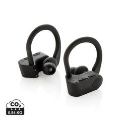 Vue Ecouteurs sport TWS dans son boitier de charge de couleur noir| Krokrodeal