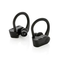 Vue Ecouteurs sport TWS dans son boitier de charge de couleur noir| Krokrodeal