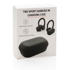 Vue Ecouteurs sport TWS dans son boitier de charge de couleur noir| Krokrodeal