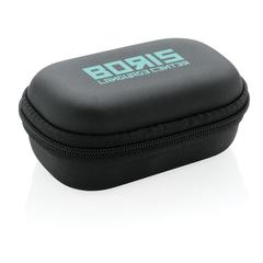 Vue Ecouteurs sport TWS dans son boitier de charge de couleur noir| Krokrodeal