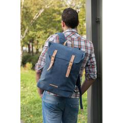 Vue Sac à dos ordinateur en toile de couleur bleu| Krokrodeal