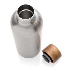Vue Bouteille iso en acier inoxydable recyclé certifiée RCS Wood de couleur gris| Krokrodeal