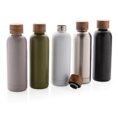 Vue Bouteille iso en acier inoxydable recyclé certifiée RCS Wood de couleur gris| Krokrodeal