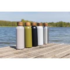 Vue Bouteille iso en acier inoxydable recyclé certifiée RCS Wood de couleur gris| Krokrodeal