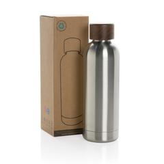 Vue Bouteille iso en acier inoxydable recyclé certifiée RCS Wood de couleur gris| Krokrodeal