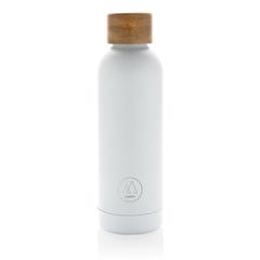Vue Bouteille iso en acier inoxydable recyclé certifiée RCS Wood de couleur blanc| Krokrodeal