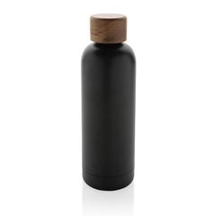 Vue Bouteille iso en acier inoxydable recyclé certifiée RCS Wood de couleur noir| Krokrodeal