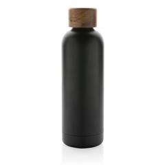 Vue Bouteille iso en acier inoxydable recyclé certifiée RCS Wood de couleur noir| Krokrodeal
