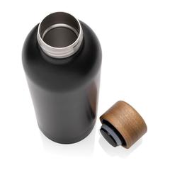 Vue Bouteille iso en acier inoxydable recyclé certifiée RCS Wood de couleur noir| Krokrodeal