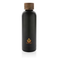 Vue Bouteille iso en acier inoxydable recyclé certifiée RCS Wood de couleur noir| Krokrodeal