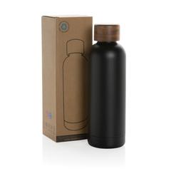 Vue Bouteille iso en acier inoxydable recyclé certifiée RCS Wood de couleur noir| Krokrodeal