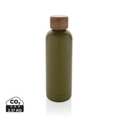 Vue Bouteille iso en acier inoxydable recyclé certifiée RCS Wood de couleur vert| Krokrodeal