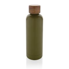 Vue Bouteille iso en acier inoxydable recyclé certifiée RCS Wood de couleur vert| Krokrodeal