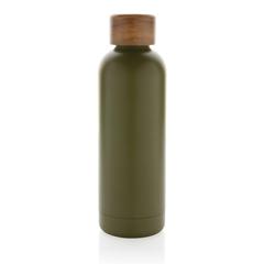 Vue Bouteille iso en acier inoxydable recyclé certifiée RCS Wood de couleur vert| Krokrodeal