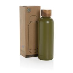 Vue Bouteille iso en acier inoxydable recyclé certifiée RCS Wood de couleur vert| Krokrodeal