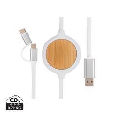Câble 3 en 1 avec chargeur sans fil en Bambou 5W publicitaire pas cher