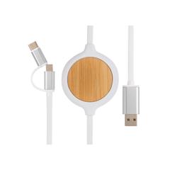 Vue Câble 3 en 1 avec chargeur sans fil en Bambou 5W de couleur blanc| Krokrodeal