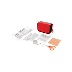 Vue Set de premiers secours dans une pochette de couleur rouge| Krokrodeal