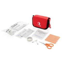 Vue Set de premiers secours dans une pochette de couleur rouge| Krokrodeal