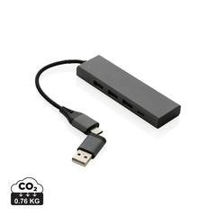 Vue Hub avec 3 ports USB en aluminium recyclé RCS Terra de couleur gris| Krokrodeal