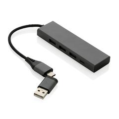 Vue Hub avec 3 ports USB en aluminium recyclé RCS Terra de couleur gris| Krokrodeal