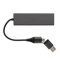 Vue Hub avec 3 ports USB en aluminium recyclé RCS Terra de couleur gris| Krokrodeal