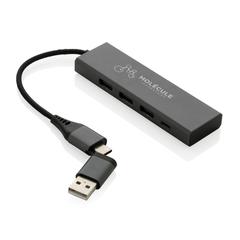 Vue Hub avec 3 ports USB en aluminium recyclé RCS Terra de couleur gris| Krokrodeal