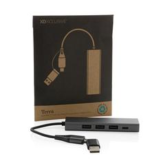 Vue Hub avec 3 ports USB en aluminium recyclé RCS Terra de couleur gris| Krokrodeal
