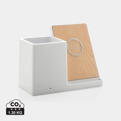 Vue Chargeur 10W avec porte-stylo en ABS recyclé RCS Ontario de couleur blanc| Krokrodeal