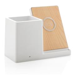 Vue Chargeur 10W avec porte-stylo en ABS recyclé RCS Ontario de couleur blanc| Krokrodeal