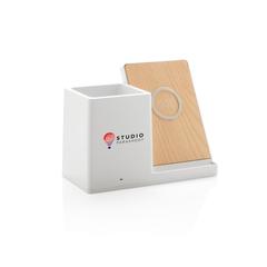 Vue Chargeur 10W avec porte-stylo en ABS recyclé RCS Ontario de couleur blanc| Krokrodeal