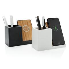 Vue Chargeur 10W avec porte-stylo en ABS recyclé RCS Ontario de couleur blanc| Krokrodeal