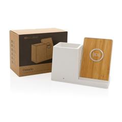 Vue Chargeur 10W avec porte-stylo en ABS recyclé RCS Ontario de couleur blanc| Krokrodeal