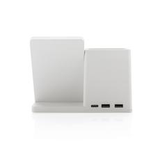 Vue Chargeur 10W avec porte-stylo en ABS recyclé RCS Ontario de couleur blanc| Krokrodeal