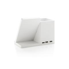 Vue Chargeur 10W avec porte-stylo en ABS recyclé RCS Ontario de couleur blanc| Krokrodeal