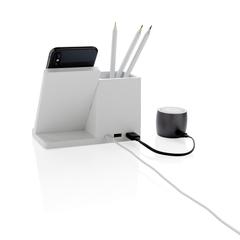 Vue Chargeur 10W avec porte-stylo en ABS recyclé RCS Ontario de couleur blanc| Krokrodeal