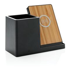 Vue Chargeur 10W avec porte-stylo en ABS recyclé RCS Ontario de couleur noir| Krokrodeal