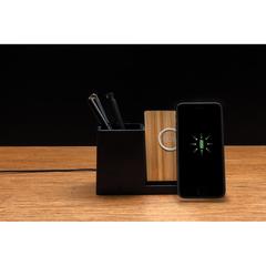 Vue Chargeur 10W avec porte-stylo en ABS recyclé RCS Ontario de couleur noir| Krokrodeal
